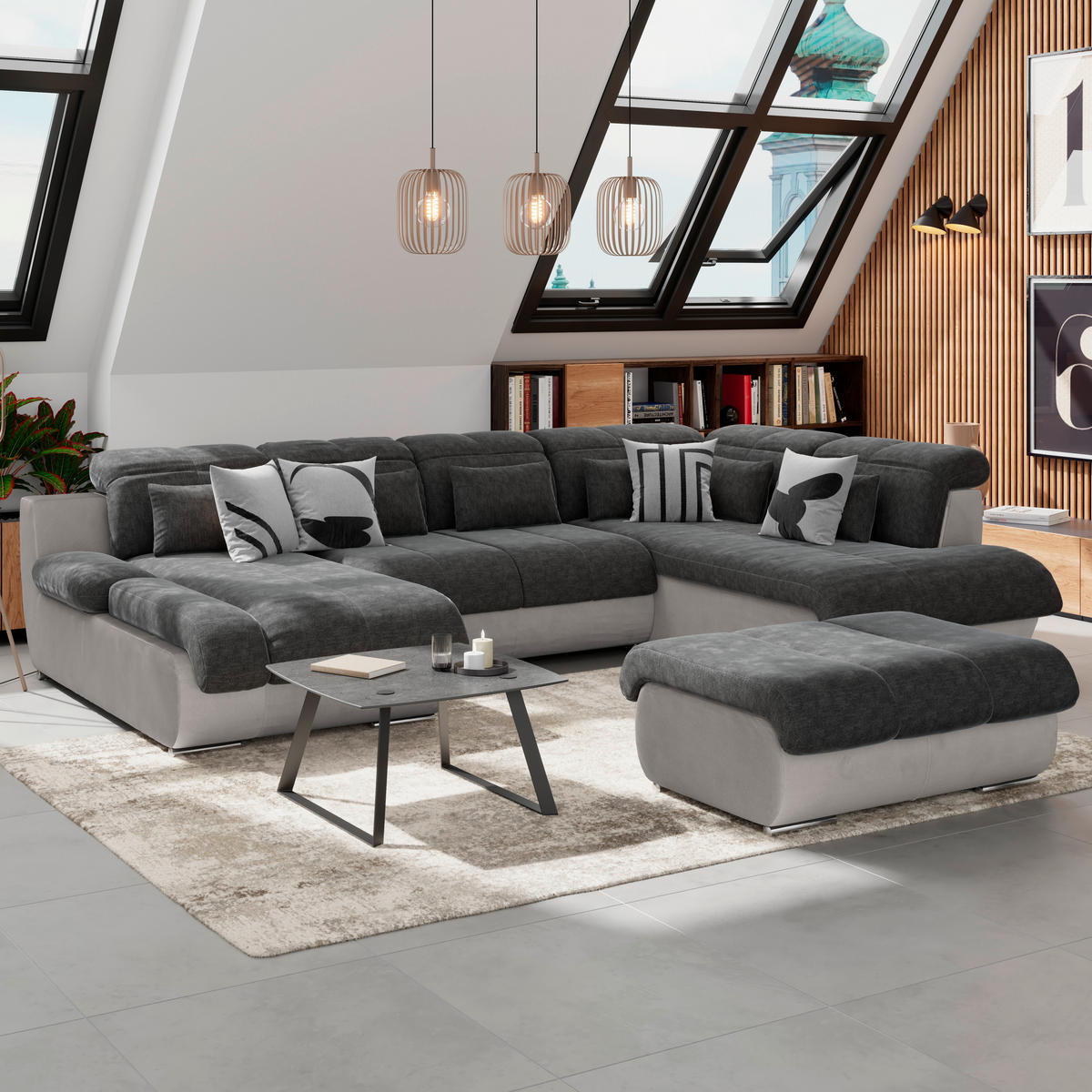 HOCKER in Textil Anthrazit, Grau  - Chromfarben/Anthrazit, Modern, Textil/Metall (100/43/80cm) - MID.YOU
