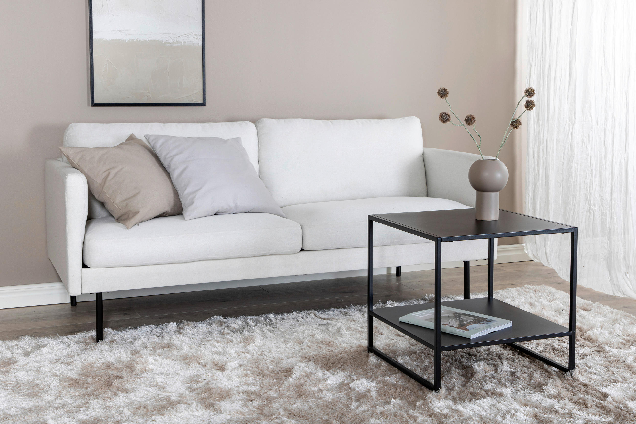 2-SITZER-SOFA Creme, Schwarz  - Creme/Schwarz, Design, Textil/Metall (180/78/80cm) - Livetastic