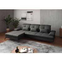 ECKSOFA Anthrazit Kombination Echtleder/Stoff Vliesstoff Armteilverstellung, Sitztiefenverstellung  - Anthrazit/Schwarz, KONVENTIONELL, Leder/Textil (185/279cm) - Sit & More