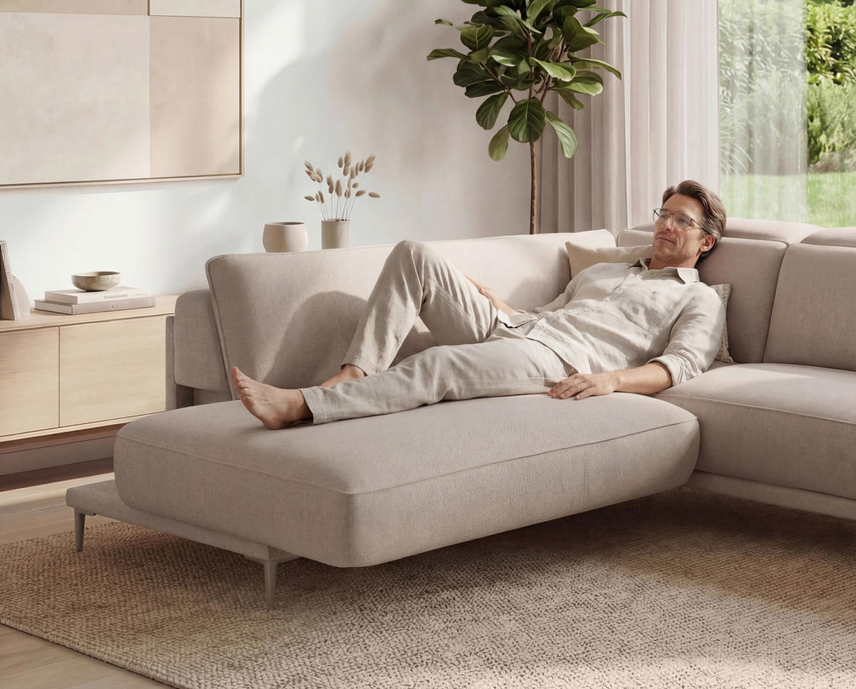ECKSOFA Creme Flachgewebe  - Beige/Creme, Design, Textil/Metall (177/280cm) - Johann Jakob