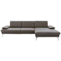 ECKSOFA in Echtleder Graubraun  - Chromfarben/Graubraun, Design, Leder/Metall (325/157cm) - Dieter Knoll