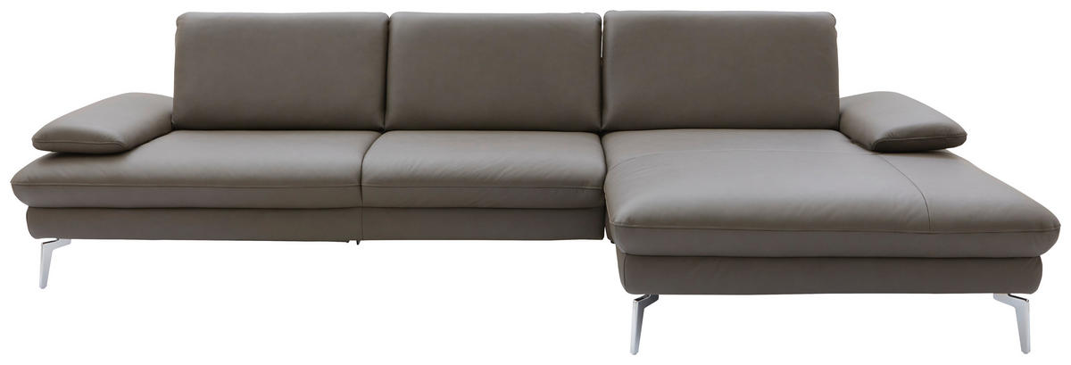 ECKSOFA in Echtleder Graubraun  - Chromfarben/Graubraun, Design, Leder/Metall (325/157cm) - Dieter Knoll