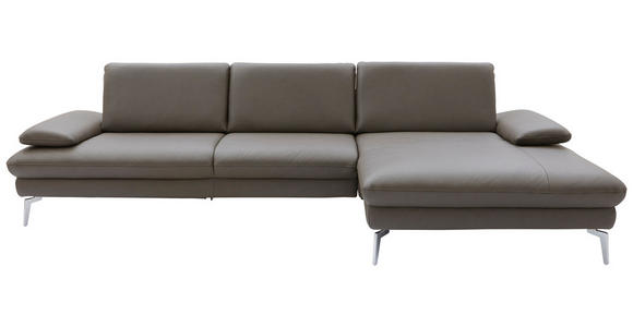 ECKSOFA Graubraun Echtleder  - Chromfarben/Graubraun, Design, Leder/Metall (325/157cm) - Dieter Knoll