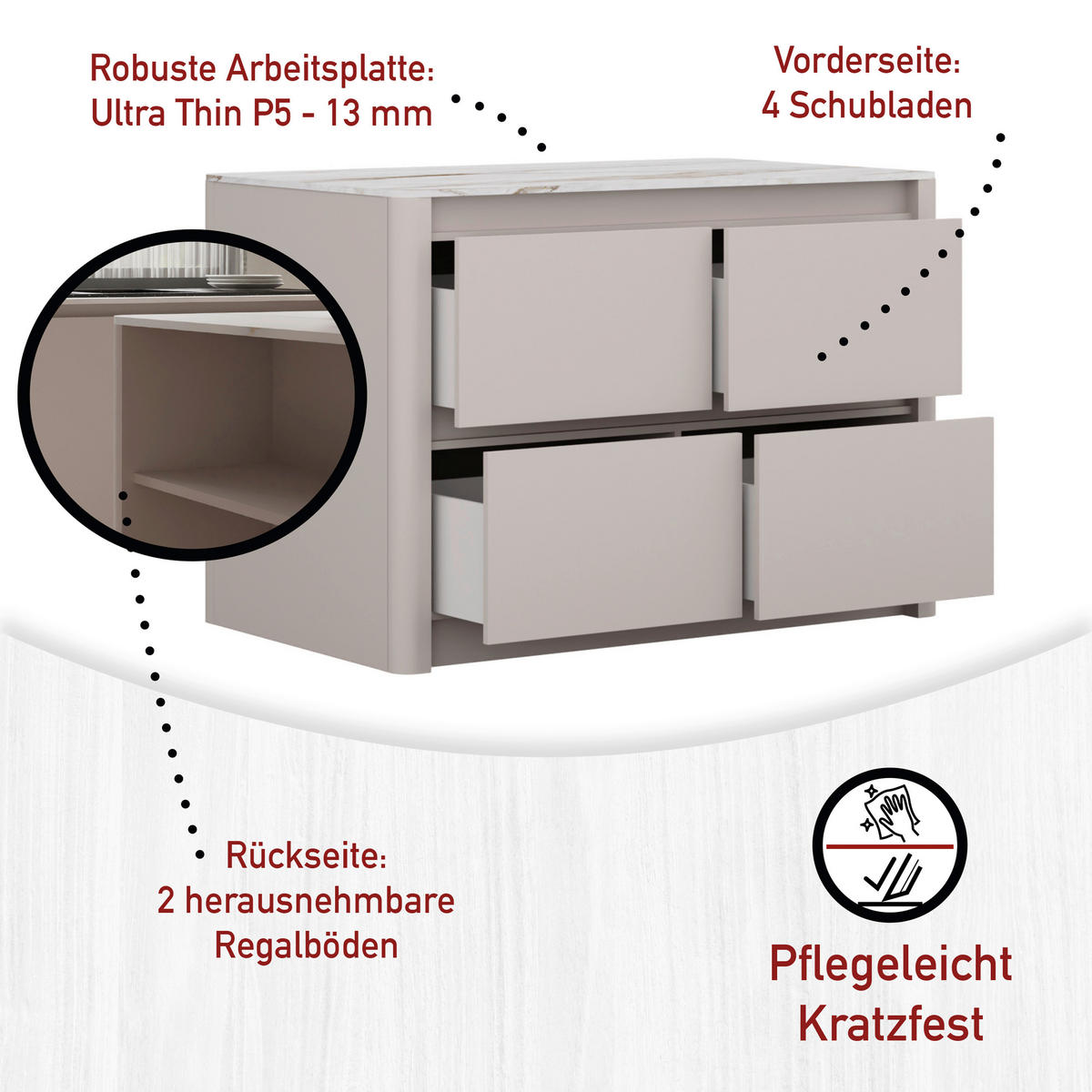 KÜCHENINSEL 129,60/91,9/80 cm  in Weiß, Kaschmir  - Kaschmir/Weiß, MODERN, Holzwerkstoff (129,60/91,9/80cm) - home24