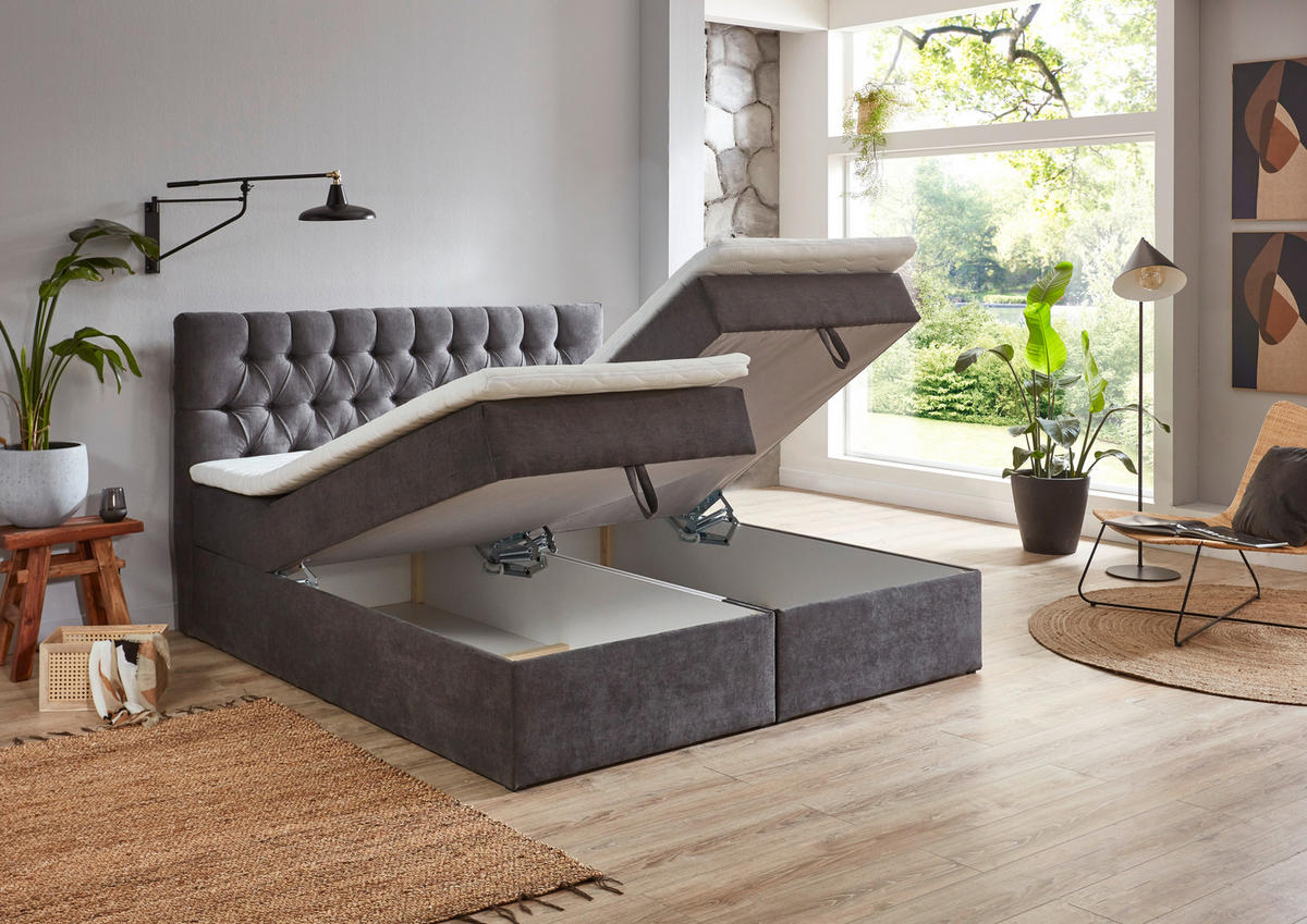 BOXBETT 180/200 cm  in Grau  - Schwarz/Grau, Modern, Kunststoff/Textil (180/200cm) - MID.YOU