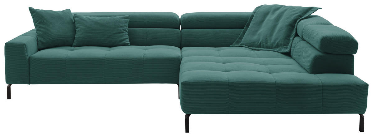 ECKSOFA in Feincord Grün  - Schwarz/Grün, Konventionell, Textil/Metall (311/219cm) - Hom`in