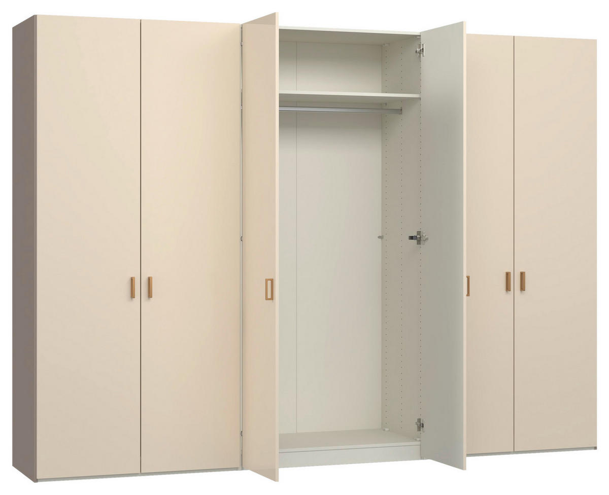 DREHTÜRENSCHRANK 303/220/59 cm,  in Creme, Hellbraun, 6-türig  - Hellbraun/Creme, Design, Glas/Holzwerkstoff (303/220/59cm) - Jutzler
