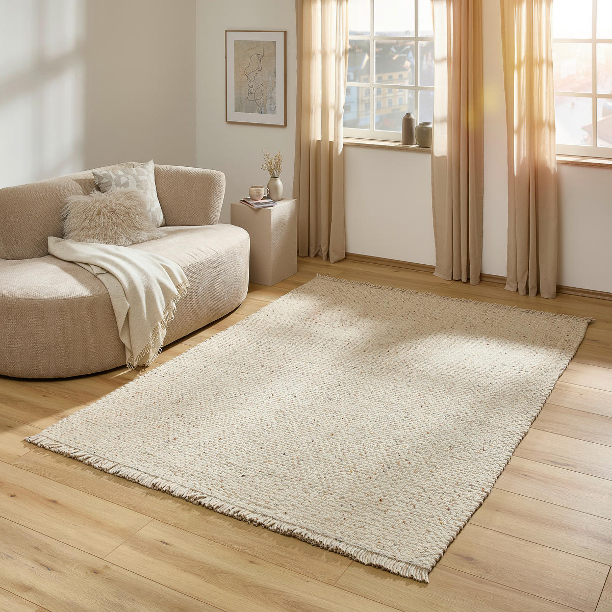 HANDWEBTEPPICH Wohnzimmer 200/290 cm Beige rechteckig  - Beige, Basics, Textil (200/290cm) - Linea Natura