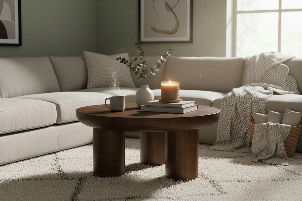 COUCHTISCH Mangoholz massiv 90/90/40 cm rund Braun  - Braun, Design, Holz (90/90/40cm) - MID.YOU