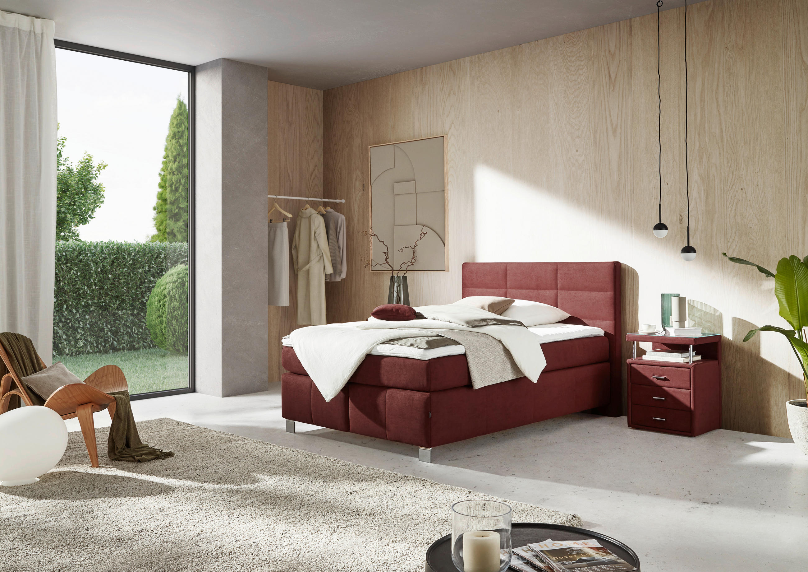 BOXSPRINGBETT 140/200 cm  in Rotbraun  - Rotbraun/Alufarben, KONVENTIONELL, Textil/Metall (140/200cm) - Dieter Knoll