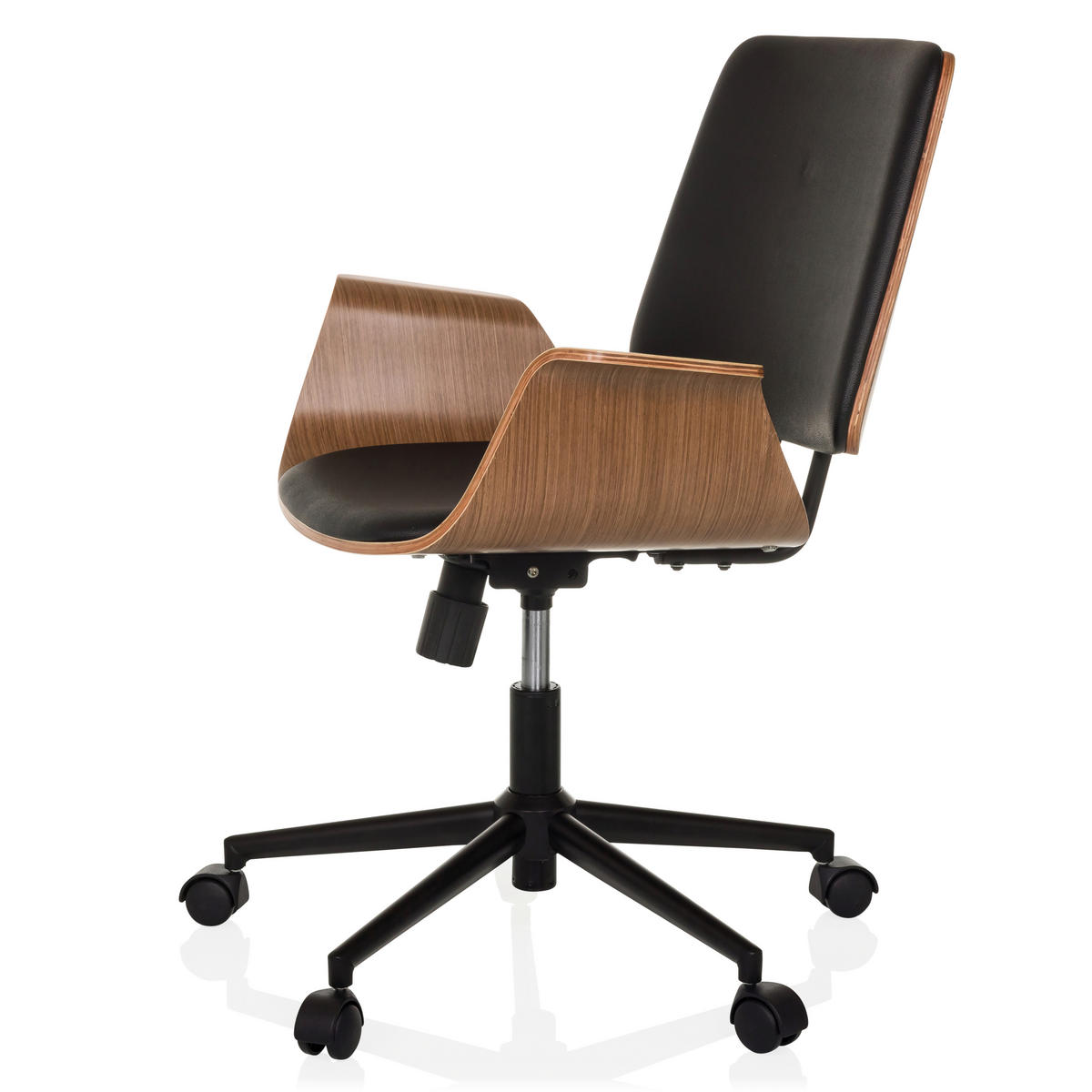 DREHSTUHL Schwarz  - Schwarz/Braun, MODERN, Leder/Holz (68/92/63,5cm) - MID.YOU