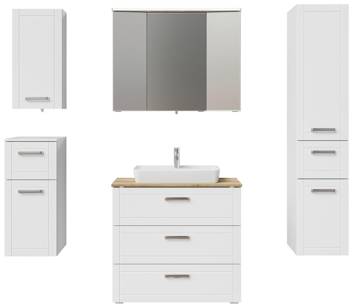BADEZIMMER 7-teilig  in 160 cm  - Chromfarben/Eichefarben, MODERN, Glas/Keramik (160cm) - Sadena