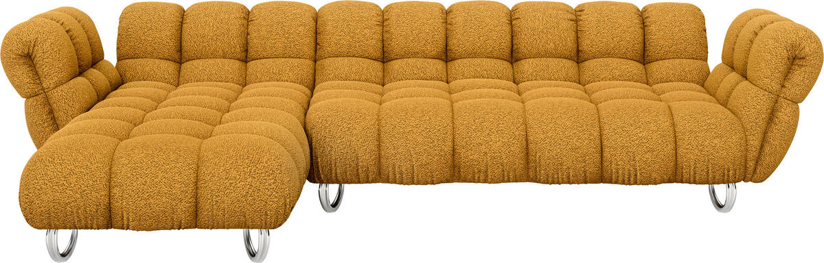ECKSOFA in Jacquard, Bouclé Currygelb  218/340 cm  - Currygelb/Alufarben, Trend, Textil/Metall (218/340cm) - Bretz