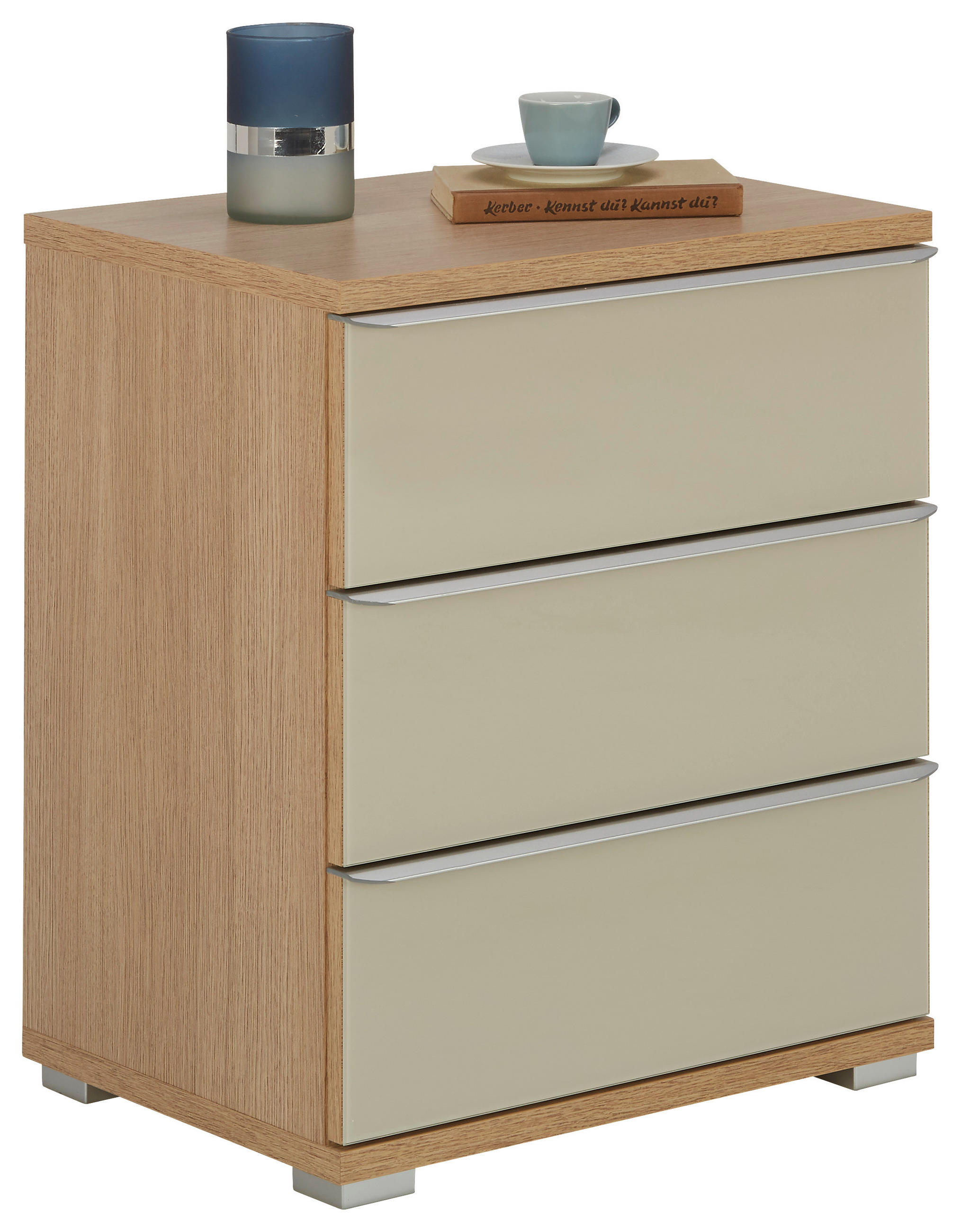 NACHTKÄSTCHEN 51/40/62 cm  in Eichefarben, Sandfarben  - Sandfarben/Eichefarben, Design, Glas/Holzwerkstoff (51/40/62cm) - Moderano