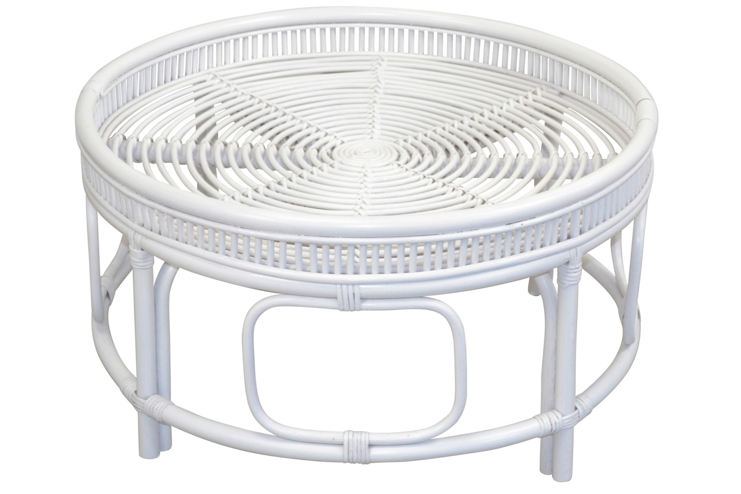 COUCHTISCH Rattan massiv 75/75/41 cm rund Weiß  - Weiß, Design, Holz (75/75/41cm) - MID.YOU