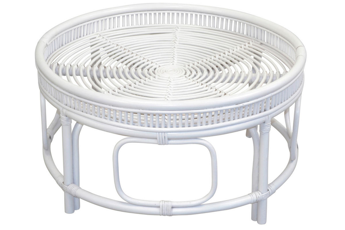 COUCHTISCH Rattan massiv 75/75/41 cm rund Weiß  - Weiß, Design, Holz (75/75/41cm) - MID.YOU
