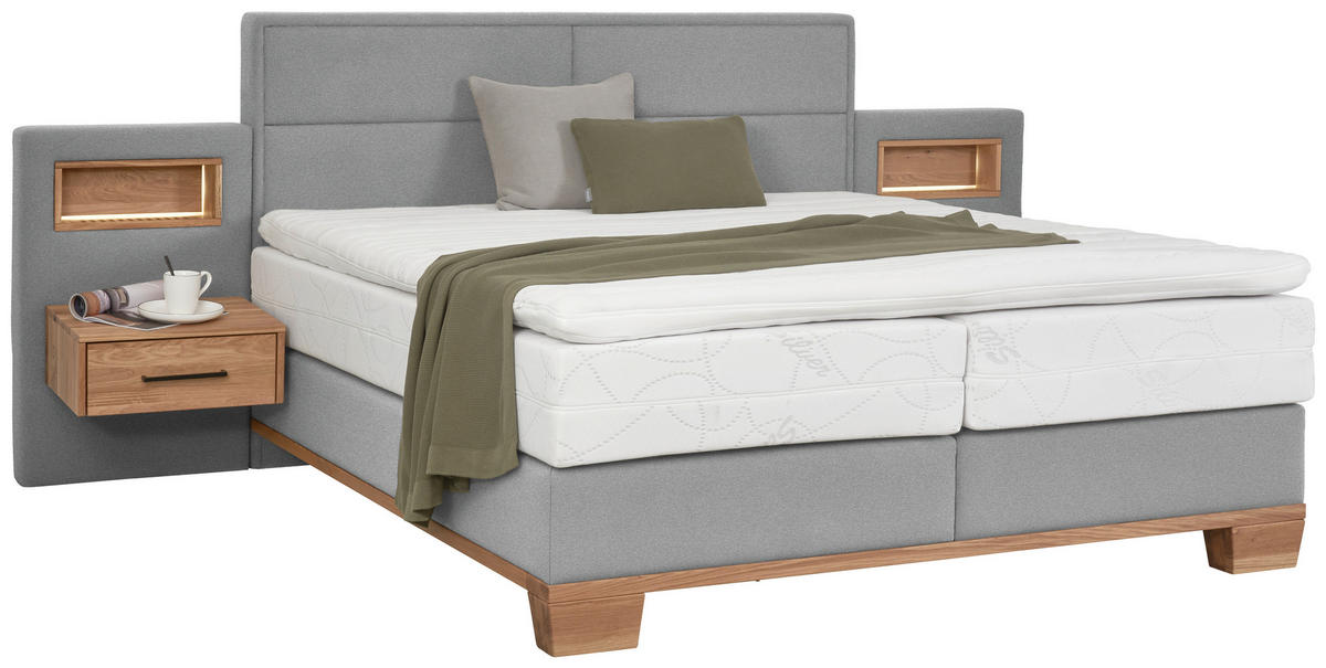 BOXSPRINGBETT 160/200 cm  in Eichefarben, Hellgrau  - Eichefarben/Hellgrau, Natur, Holz/Textil (160/200cm) - Valnatura