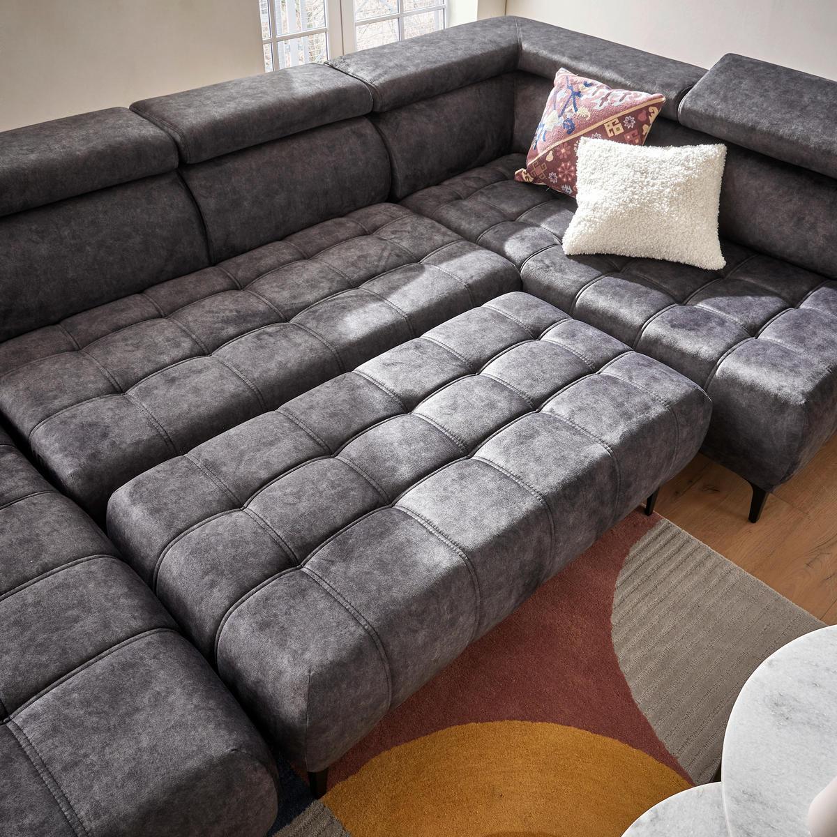 SEDACÍ SOUPRAVA, textil, barvy grafitu - černá/barvy grafitu, Design, kov/textil (191/340/172cm) - Stylife