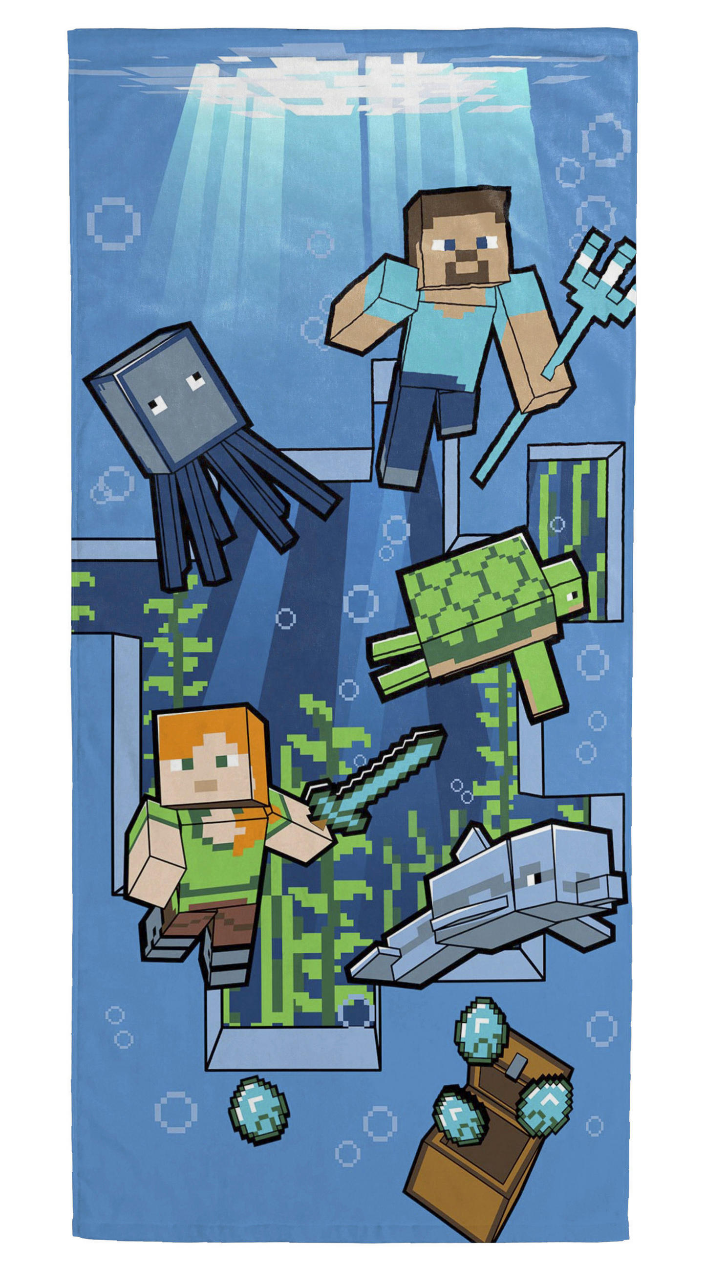 STRANDTUCH Minecraft Underwater Blau 150/70 cm  - Blau, Basics, Textil (150/70cm)