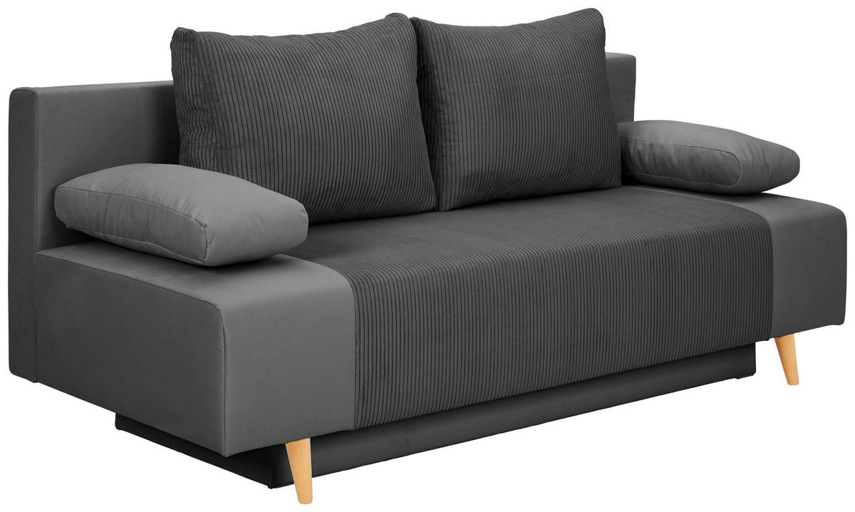 SCHLAFSOFA in Cord, Velours Dunkelgrau  - Dunkelgrau/Buchefarben, Konventionell, Holz/Textil (191/92/89cm) - MID.YOU