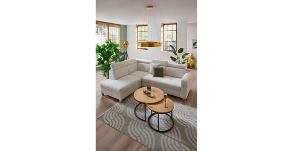 ECKSOFA inkl. Funktionen Weiß Samt - Weiß, Natur, Holz/Textil (206/261cm) - Venda