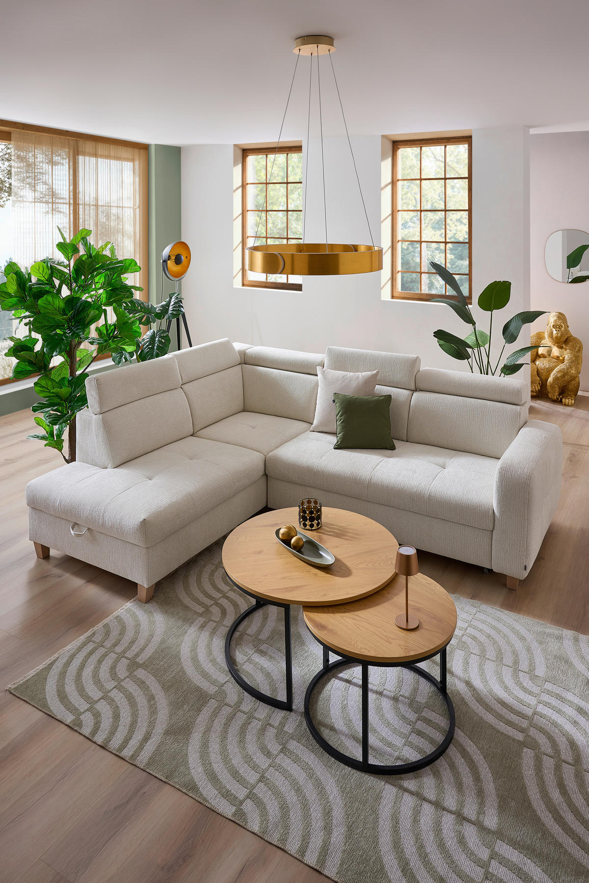ECKSOFA in Samt Weiß  - Weiß, Natur, Holz/Textil (206/261cm) - Venda