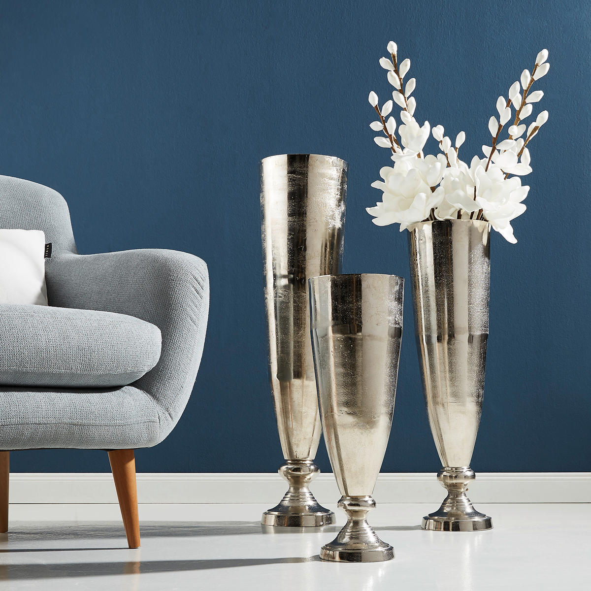 VASE 76 cm  - Nickelfarben, Basics, Metall (20/74cm) - Ambia Home