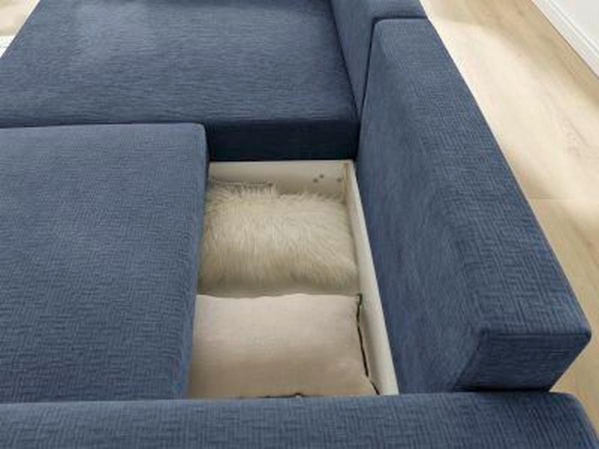 ECKSOFA Ottomane links  ATILLA Dunkelblau Struktur  - Schwarz/Dunkelblau, MODERN, Kunststoff/Textil (149/244cm)