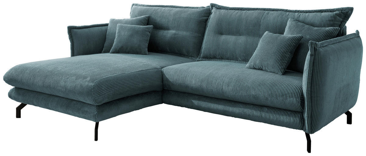 ECKSOFA in Cord Petrol  - Petrol/Schwarz, Modern, Textil/Metall (180/255cm) - Livetastic