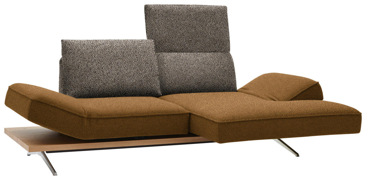 ECKSOFA in Flachgewebe Braun, Goldfarben  - Chromfarben/Goldfarben, Design, Holz/Textil (240/132cm) - Koinor