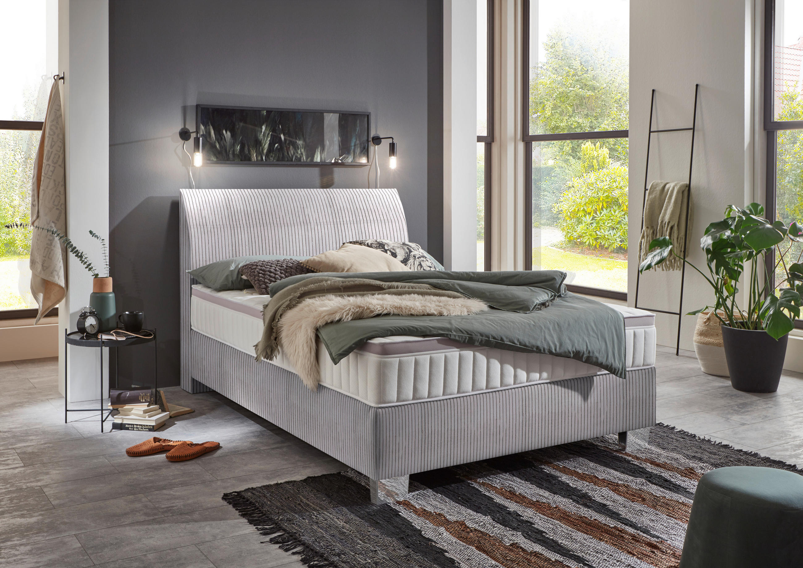 BOXSPRINGBETT 120/200 cm  in Grau  - Chromfarben/Grau, KONVENTIONELL, Kunststoff/Textil (120/200cm) - Hom`in