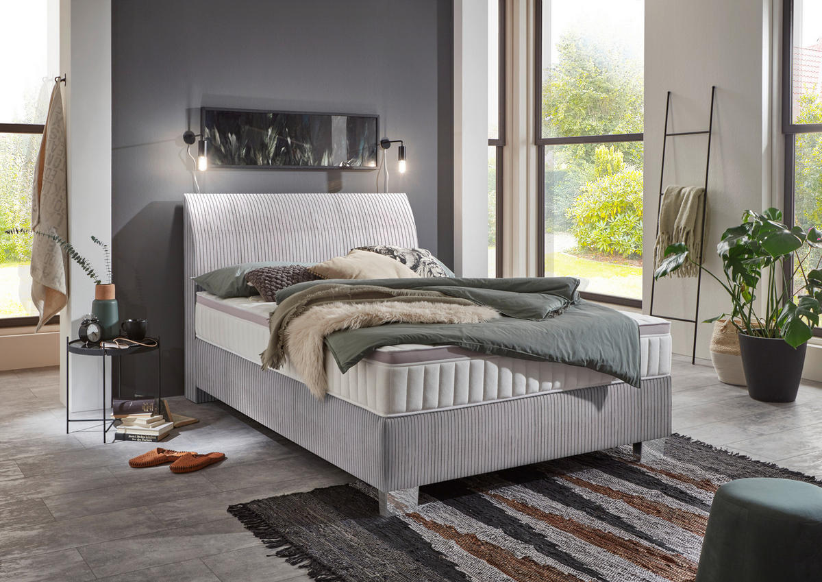 BOXSPRINGBETT 140/200 cm  in Grau  - Chromfarben/Grau, Konventionell, Kunststoff/Textil (140/200cm) - Hom`in