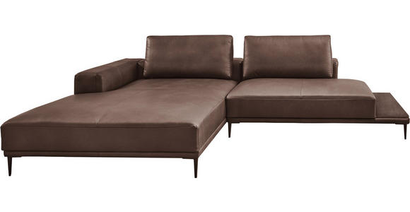 ECKSOFA in Echtleder Dunkelbraun 201/304 cm - Dunkelbraun/Schwarz, Design, Leder/Metall (201/304cm) - Emilio Belluti