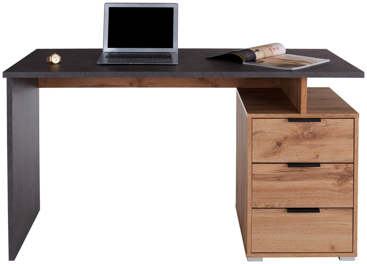 PISALNA MIZA leseni material siva, barve hrasta  - siva/barve hrasta, Moderno, kovina/leseni material (138/76/60cm) - Carryhome