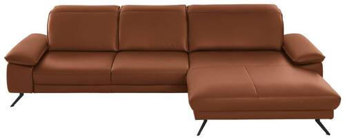 ECKSOFA in Echtleder Cognac  328/193 cm  - Cognac/Schwarz, Design, Leder/Metall (328/193cm) - Dieter Knoll