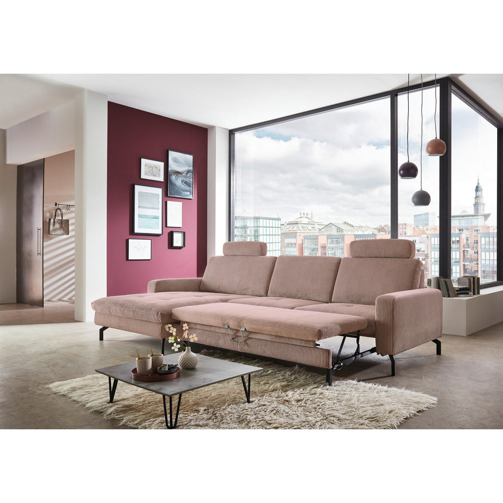 Thumbnail - Carryhome Ecksofa, Altrosa, Textil, 3-Sitzer, Ottomane links, L-Form, 302x178 cm, Goldenes M, Made in EU, Stoffauswahl, ...