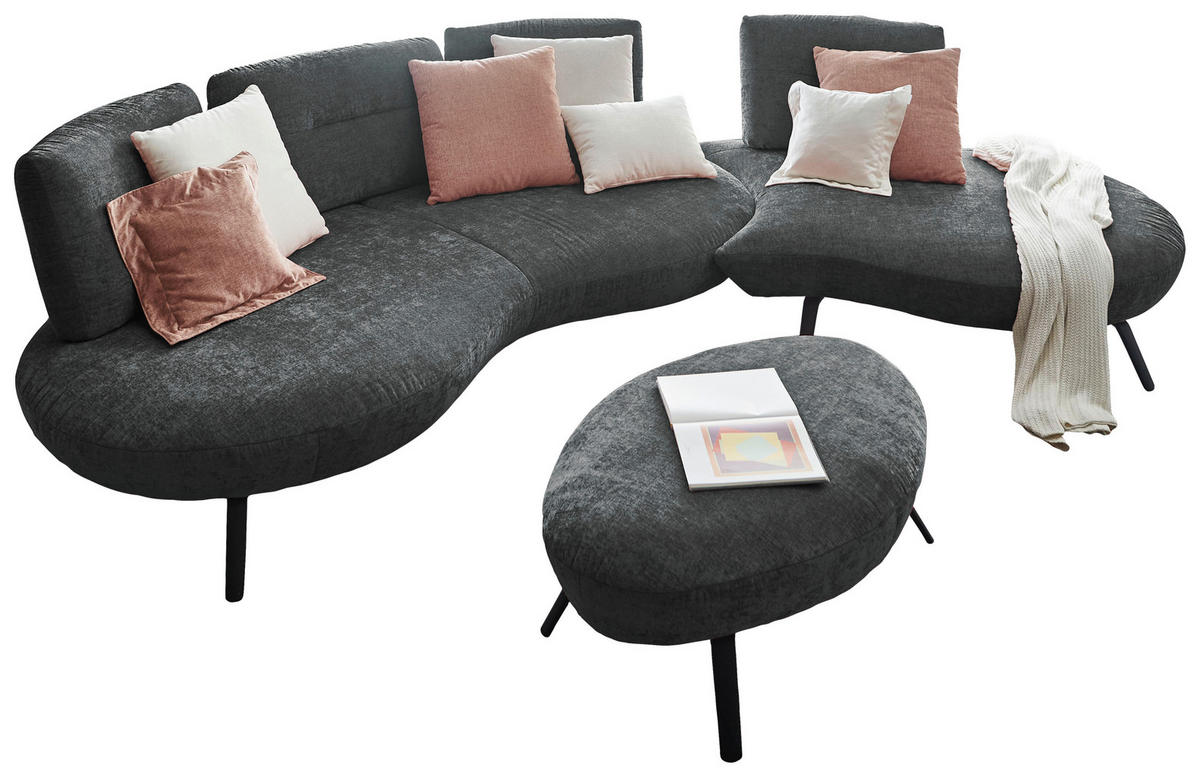 BIGSOFA Flachgewebe Anthrazit  - Anthrazit/Schwarz, Design, Textil/Metall (456/93/138cm) - Moderano
