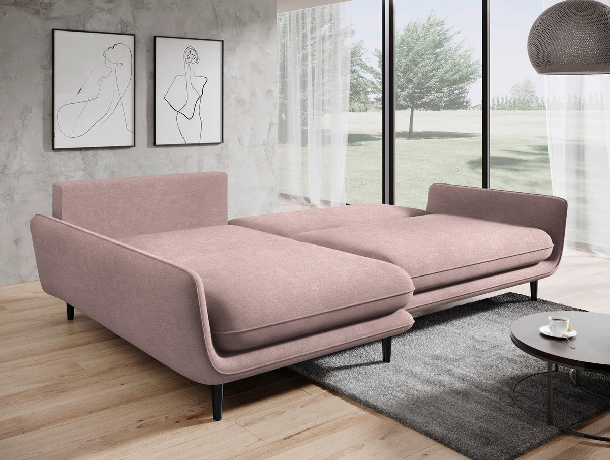 HÖRNSOFFA i velour gammelrosa  - svart/gammelrosa, Design, trä/textil (167/260cm) - Livetastic