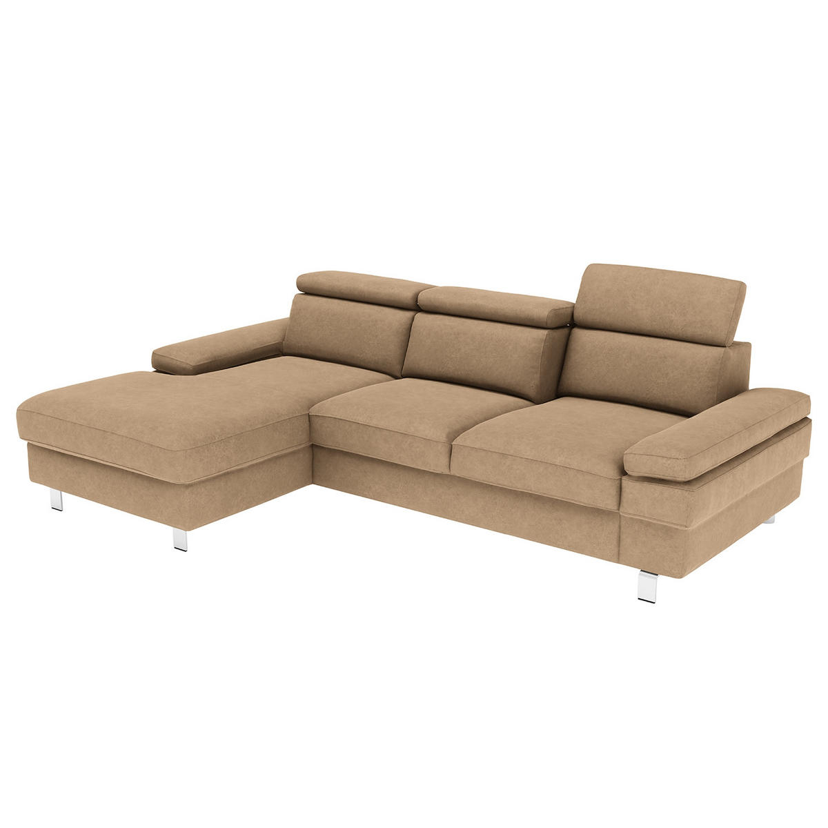 ECKSOFA in Mikrofaser Sandfarben  - Sandfarben/Silberfarben, Konventionell, Textil/Metall (260/82/182cm) - Trendmanufaktur