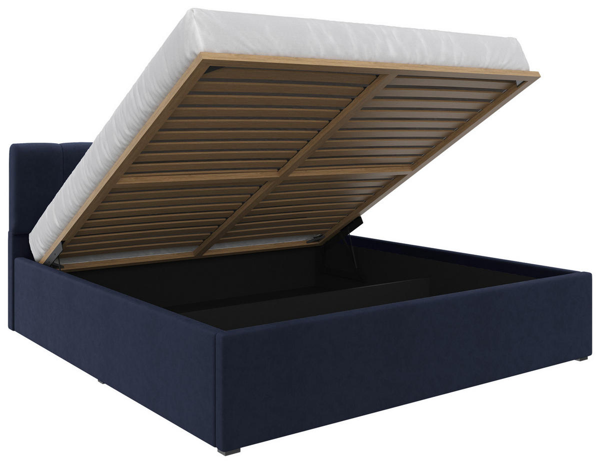 POLSTERBETT 180/200 cm  in Dunkelblau  - Schwarz/Naturfarben, Design, Holz/Kunststoff (180/200cm) - Stylife