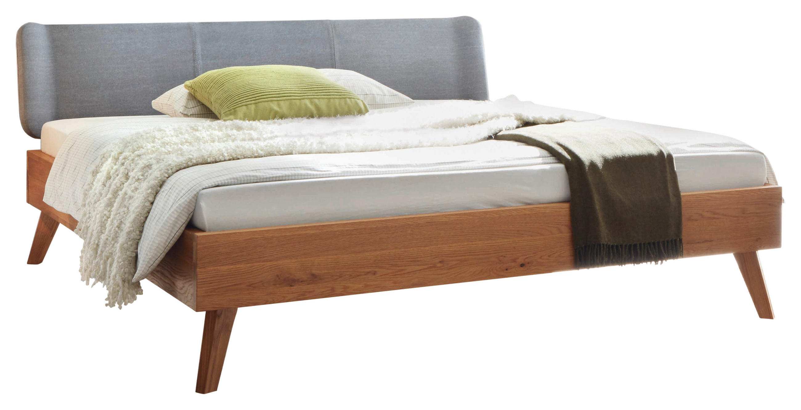 BETT 180/200 cm,  in Eichefarben, gepolstertes Kopfteil,  - Eichefarben/Dunkelgrau, KONVENTIONELL, Holz (180/200cm) - Hasena
