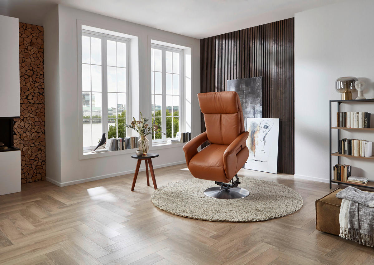 RELAXSESSEL in Leder Braun  - Edelstahlfarben/Braun, Design, Leder/Metall (78/112/85cm) - Cantus