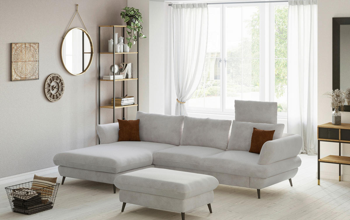 ECKSOFA in Velours Naturfarben  - Schwarz/Naturfarben, Design, Textil/Metall (181/281cm) - Livetastic