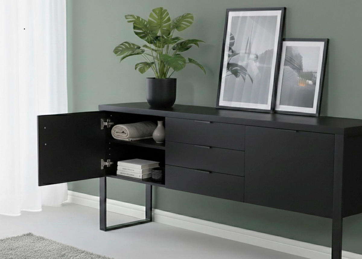 SIDEBOARD  180/76,2/39,5 cm 3 Schublade(n)  - Schwarz, KONVENTIONELL, Holzwerkstoff/Metall (180/76,2/39,5cm) - MID.YOU