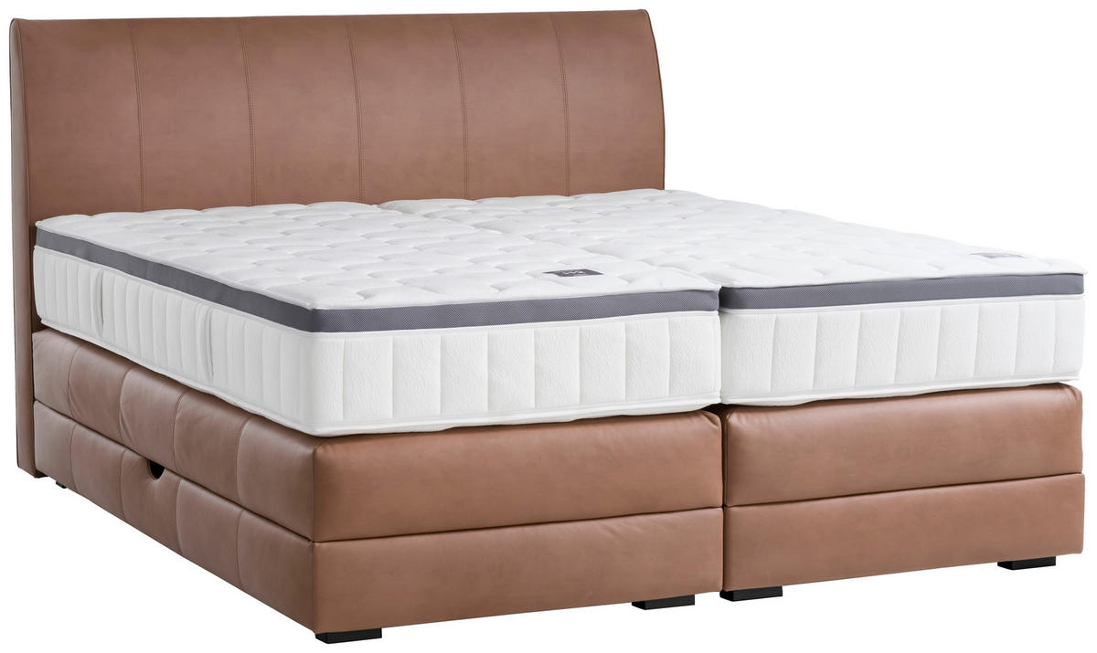 BOXSPRINGBETT 160/200 cm,  in Cognac, Bettkasten, Topper, Matratzen, H2 + H2 = mittel  - Wengefarben/Cognac, KONVENTIONELL, Holz/Textil (160/200cm) - Novel
