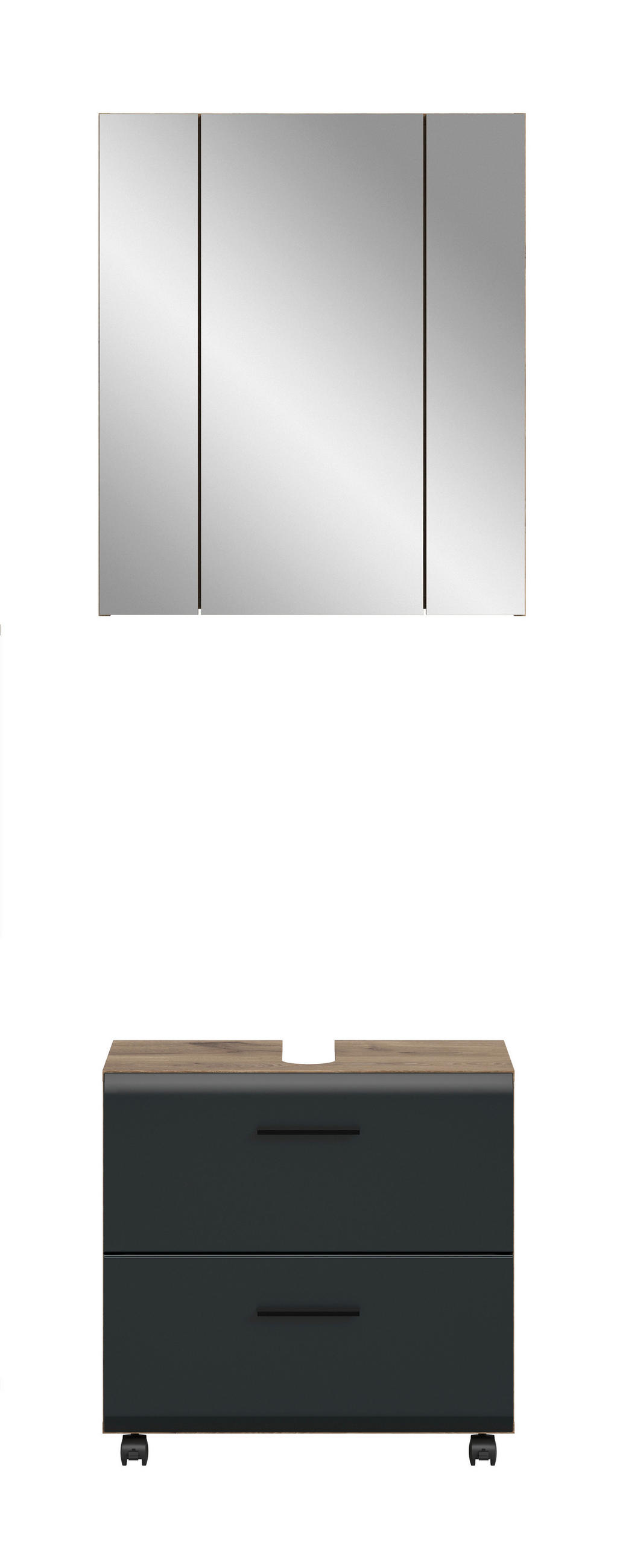 BADEZIMMER 2-teilig  in 60 cm  - Eiche dunkel/Schwarz, Trend, Glas/Holzwerkstoff (60cm) - MID.YOU