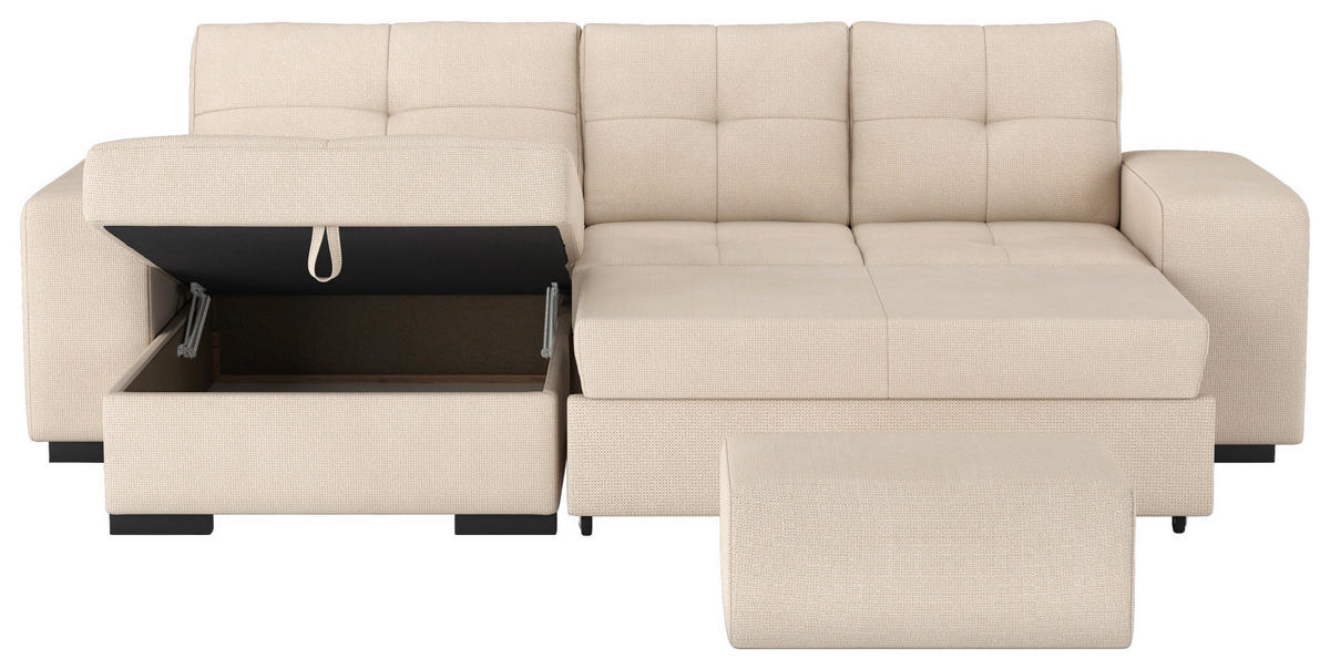 ECKSCHLAFSOFA in Mikrofaser Naturfarben  - Schwarz/Naturfarben, Modern, Kunststoff/Textil (156/268cm) - MID.YOU