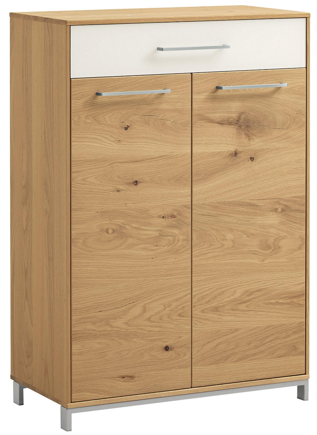SCHUHSCHRANK Eiche, Balkeneiche furniert, teilmassiv Weiß, Eichefarben - Edelstahlfarben/Eichefarben, Basics, Glas/Holz (72/105/37cm)