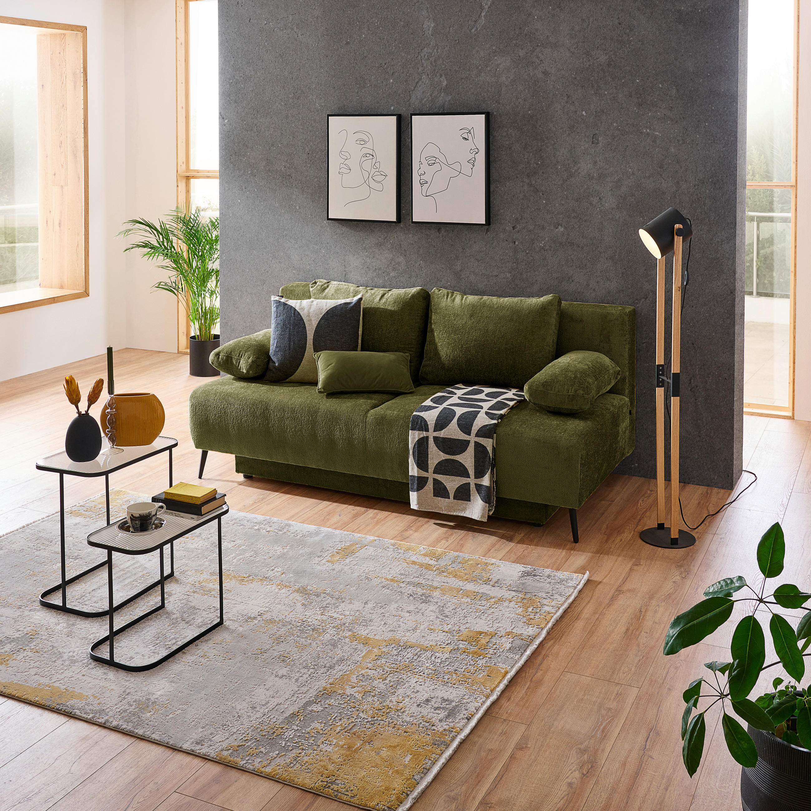 SCHLAFSOFA Webstoff Grün  - Schwarz/Grün, MODERN, Textil/Metall (200/90/100cm) - Ti'me
