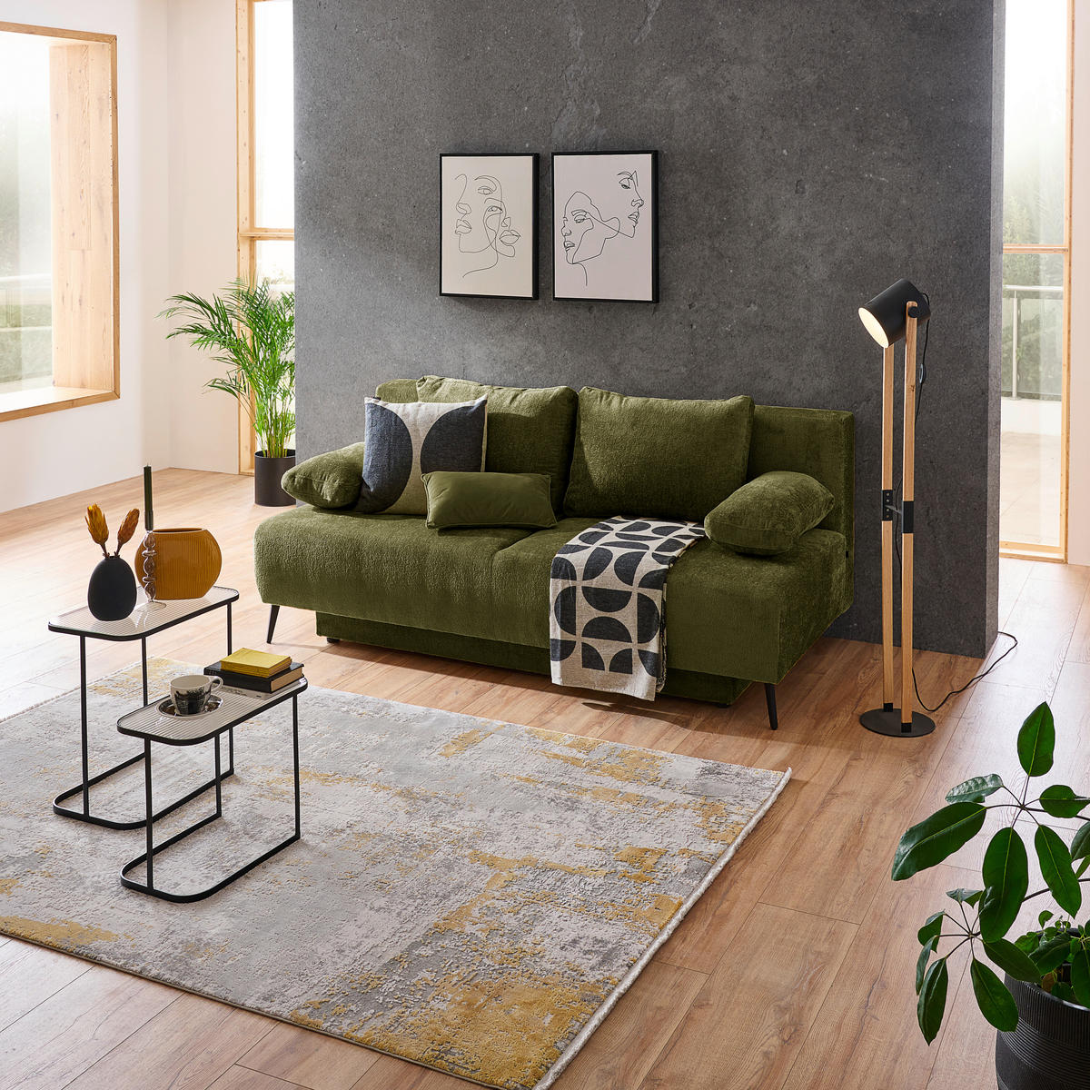 SCHLAFSOFA in Webstoff Grün  - Schwarz/Grün, Modern, Textil/Metall (200/90/100cm) - Ti'me